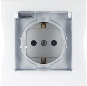 Розетка Simon 15 с заземлением, шторками и крышкой IP44 (белая) Розетка Simon 15 с заземлением, шторками и крышкой IP44 (белая)