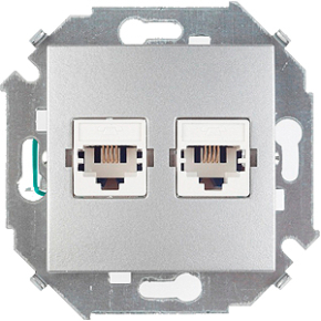 Компьютерная и телефонная розетка Simon 15 RJ-11 и RJ-45 (алюминий) Компьютерная и телефонная розетка Simon 15 RJ-11 и RJ-45 (алюминий)