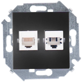 Компьютерная и телефонная розетка Simon 15 RJ-11 и RJ-45 (графит) Компьютерная и телефонная розетка Simon 15 RJ-11 и RJ-45 (графит)