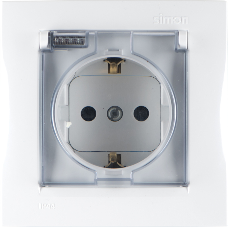 Розетка Simon 15 с заземлением, шторками и крышкой IP44 (белая) Розетка Simon 15 с заземлением, шторками и крышкой IP44 (белая)
