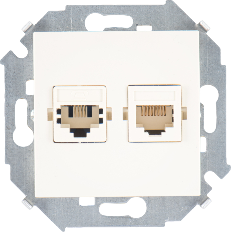 Компьютерная и телефонная розетка Simon 15 RJ-11 и RJ-45 (слоновая кость) Компьютерная и телефонная розетка Simon 15 RJ-11 и RJ-45 (слоновая кость)