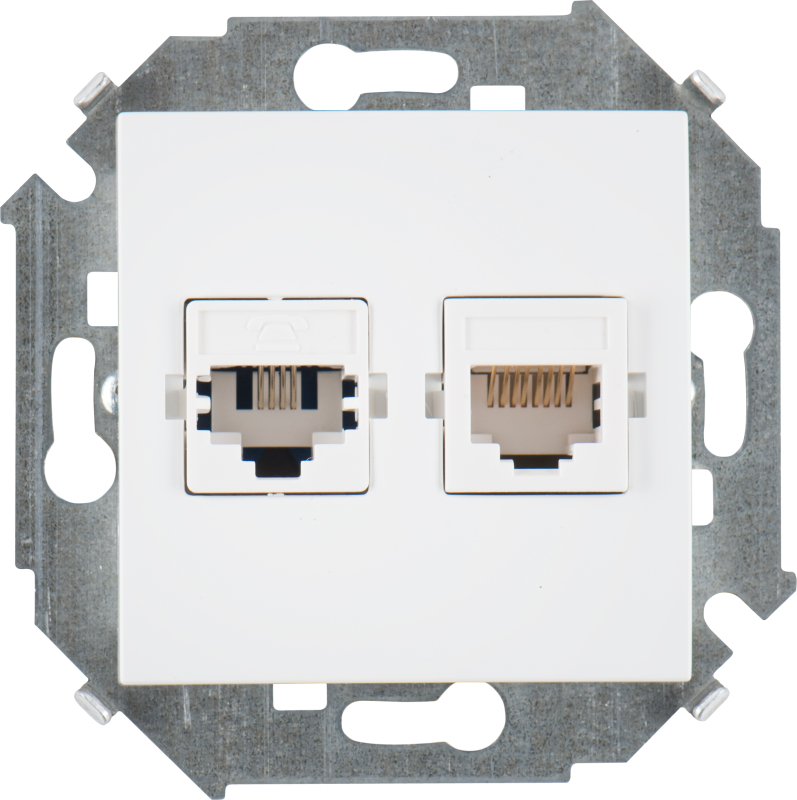Компьютерная и телефонная розетка Simon 15 RJ-11 и RJ-45 (белая) Компьютерная и телефонная розетка Simon 15 RJ-11 и RJ-45 (белая)
