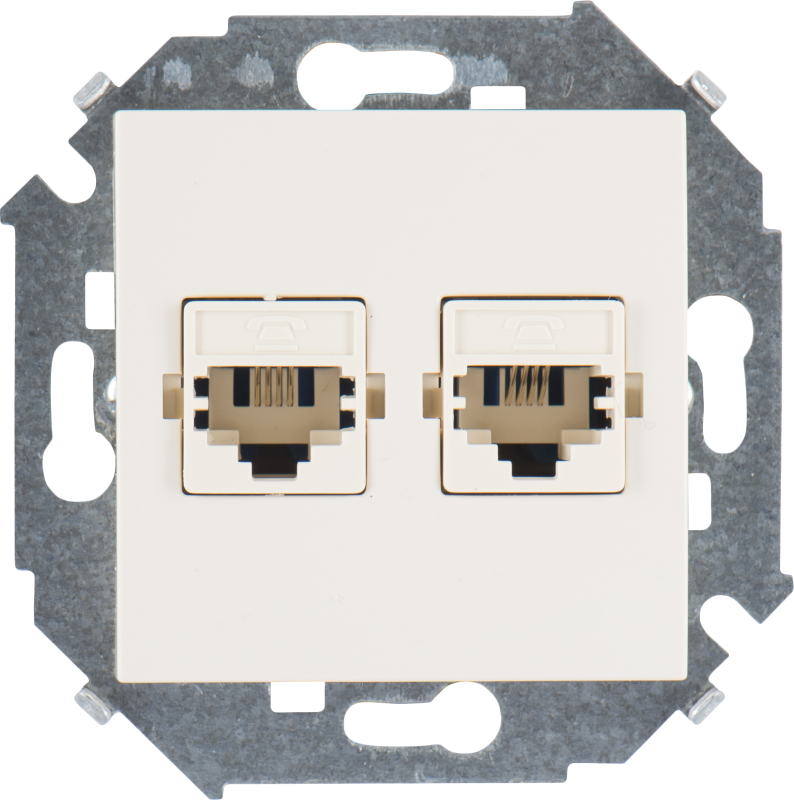 Двойная телефонная розетка RJ11, слоновая кость Двойная телефонная розетка RJ11, слоновая кость