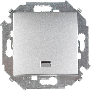 Однополюсный выключатель Simon 15 с подсветкой (алюминий)